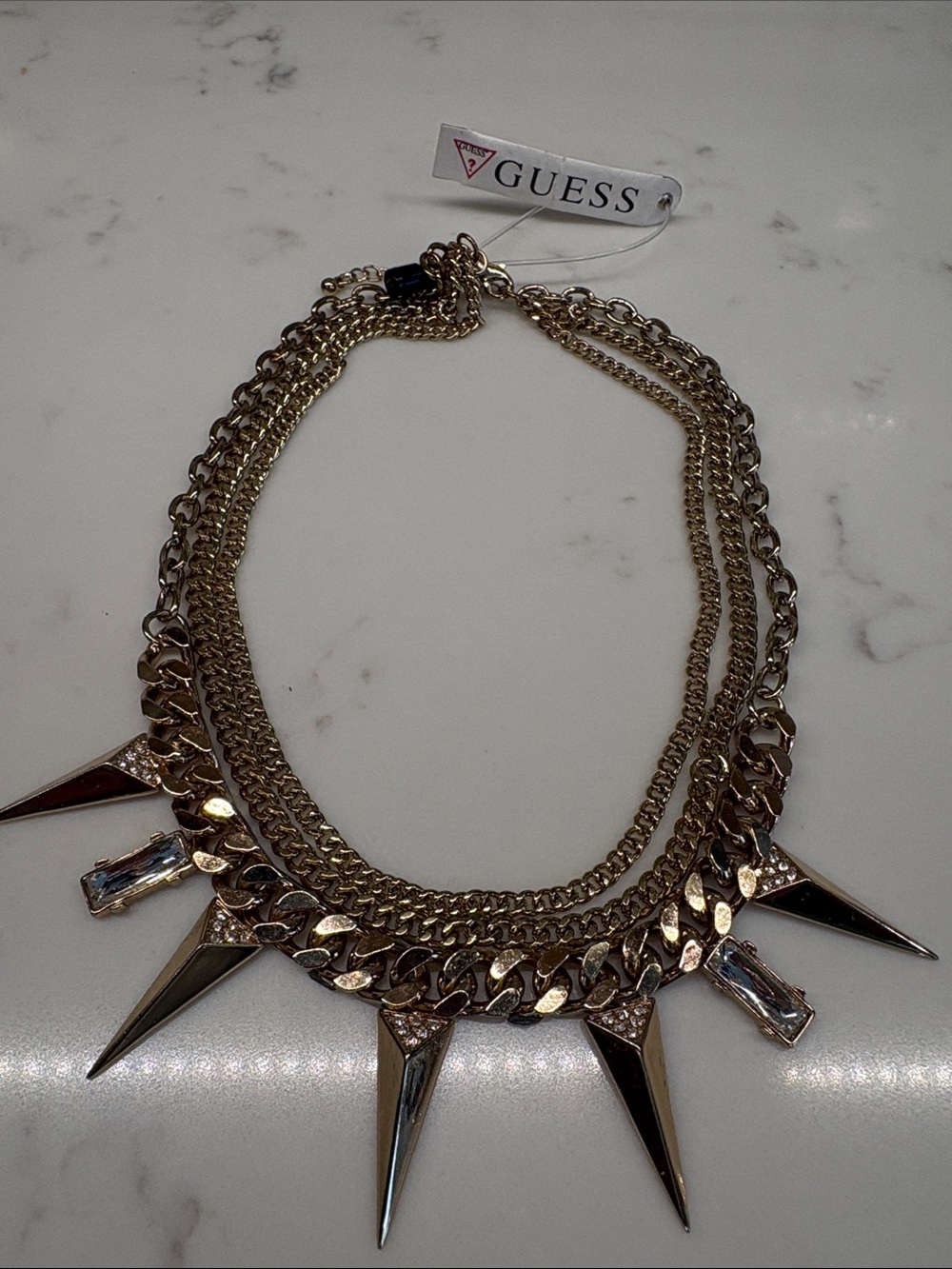 Guess Gold-Tone Spike Necklace with Crystal Accents